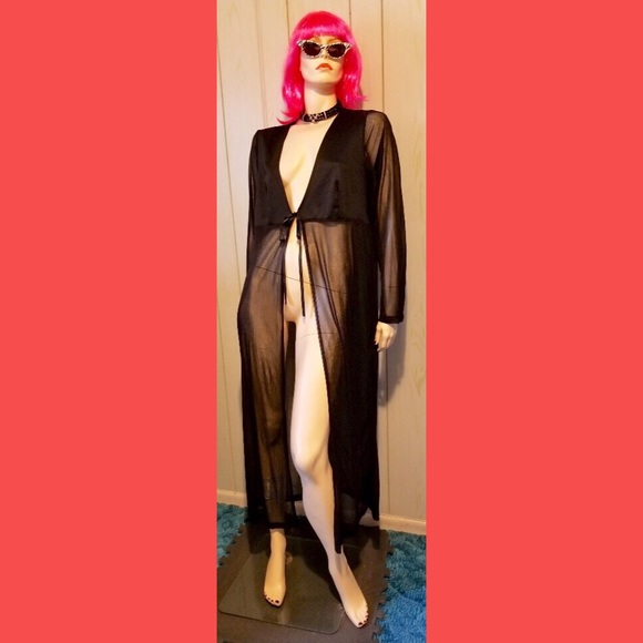 VTG 90s Vamp Wicked Goth Sheer Black Duster Jacket - Picture 2 of 7